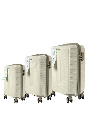 Metropolitan SDR 103 PP Valiz Seti - Büyük + Orta + Kabin Boy - Kemik / Gri