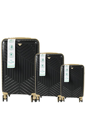 Metropolitan SDR 103 PP Valiz Seti - Büyük + Orta + Kabin Boy - Siyah / Şampanya