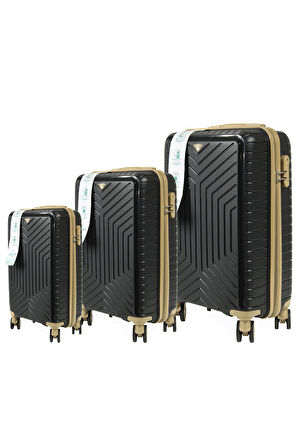 Metropolitan SDR 103 PP Valiz Seti - Büyük + Orta + Kabin Boy - Siyah / Şampanya