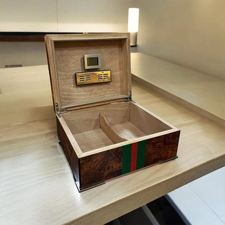 Gucc İtaly Humidor Puro Kutusu Yeşil/Kırmızı Karaağaç 40's