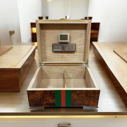 Gucc İtaly Humidor Puro Kutusu Yeşil/Kırmızı Karaağaç 40's