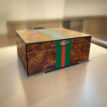 Gucc İtaly Humidor Puro Kutusu Yeşil/Kırmızı Karaağaç 40's