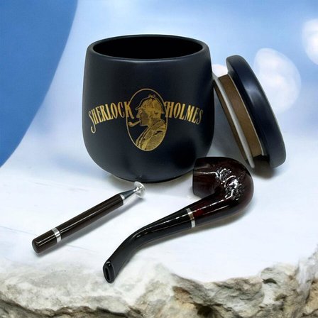 Sherlock Holmes  El Yapımı Seramik Pipo Tutun Kavanozu Mavi