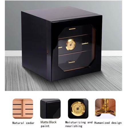 Cigarloong Camlı 3 Çekmeceli Puro Kutusu Humidor Siyah 60's