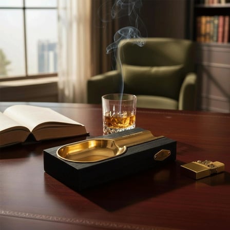 Cigarloong Ahşap Puro Küllüğü Tekli Gold