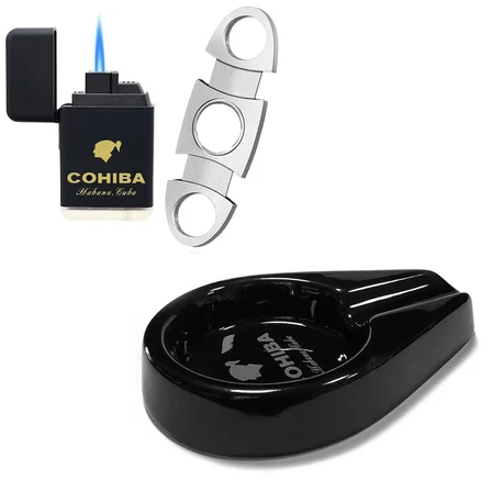 Cohiba Küllük Çakmak ve Metal Kesici Puro Aksesuar Seti Oval Tekli