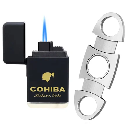 Cohiba Küllük Çakmak ve Metal Kesici Puro Aksesuar Seti Oval Tekli