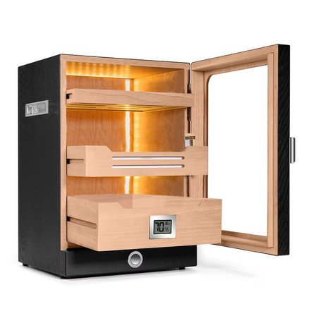 Cigarloong Camlı Işıklı Puro Kutusu Humidor Siyah 200's