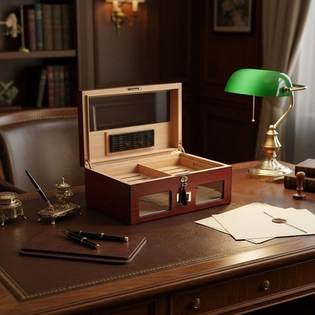 Cigarspa Elektronik Nemlendiricili Camlı Puro Kutusu Humidor Maun