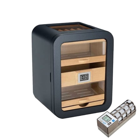 Cigarspa Elektronik Nemlendiricili Camlı 5 Çekmeceli Puro Kutusu Humidor Skylight Karbon Desen