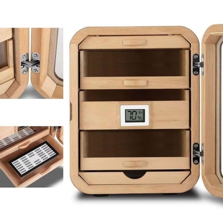 Cigarspa Elektronik Nemlendiricili Camlı 5 Çekmeceli Puro Kutusu Humidor Skylight Karbon Desen