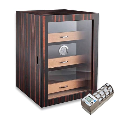 Cigarspa Elektronik Nemlendiricili Camlı 3 Çekmeceli Puro Kutusu Humidor Abanoz