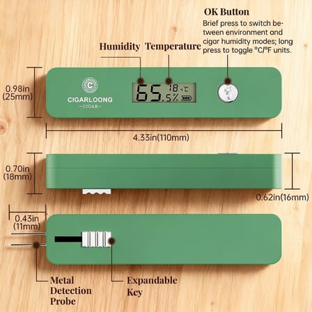Humidimeter Dijital Dedectör Puro İçi Nem Ölçer Yeşil