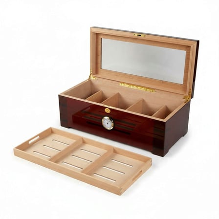 Camlı Masaüstü Puro Kutusu Humidor Kahve 200's