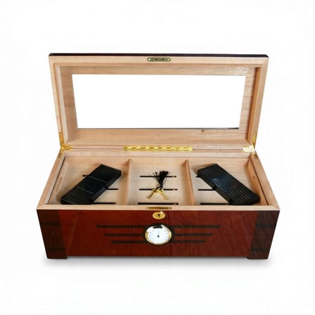 Camlı Masaüstü Puro Kutusu Humidor Kahve 200's