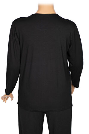 Cimariva Kadın Neşe Büyük Beden O Yaka Robası Nakışlı Siyah Bluz