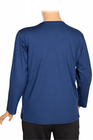 Cimariva Kadın Neşe Büyük Beden O Yaka Robası Nakışlı İndigo Bluz