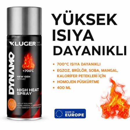 Kluger Dynamo 700 Derece Isıya Dayanıklı Sprey Boya Gümüş 400 ml