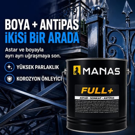 Manas Full+ Kendinden Astarlı Pas Önleyici Son Kat Boya 15 Lt Antrasit Gri Ral 7016