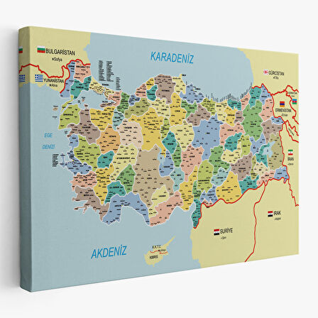 Harita Sepeti Türkiye Haritası Kanvas Tablo İl ve İlçeli Ayrıntılı Eğitici Komşulu Tablo 3018