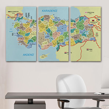 Harita Sepeti Türkiye Haritası Kanvas Tablo İl ve İlçeli Ayrıntılı Eğitici Komşulu Tablo 3018