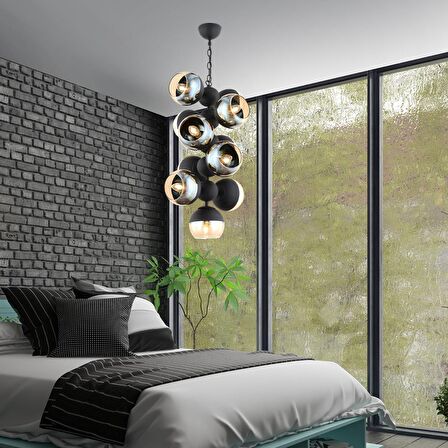 Bice 11 Li Siyah Modern Tasarım Avize