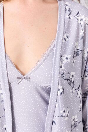 Nisanca Kutulu Çeyizlik Zen Pijama Seti - Exclusive 3 Parça İpeksi Sabahlıklı Kadın Pijama Takımı