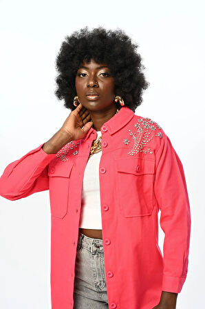 KADIN ROBASI TAŞ İŞLEMELİ ÇİFT CEPLİ GABARDİN CEKET