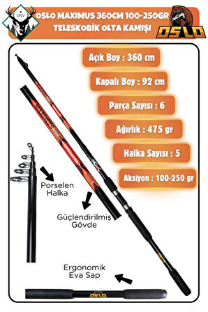 Maximus 360cm 250gr Teleskopik Olta Kamışı