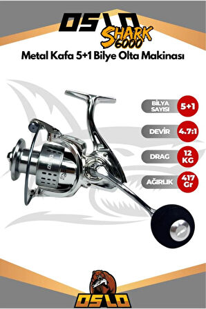 Shark 6000 Metal Kafa 5+1 Bilye Olta Makinası