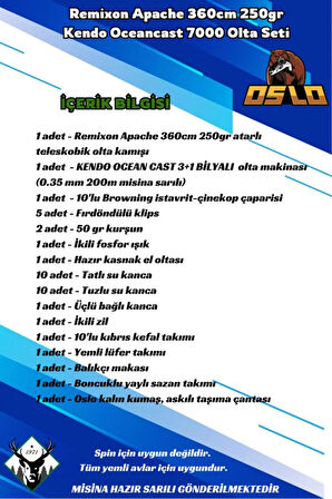 Apache 360cm 250gr Kendo Oceancast 7000 Olta Seti