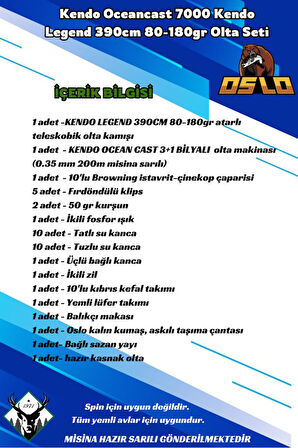 Kendo Oceancast 7000 Kendo Legend 390cm 80-180gr Olta Seti