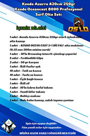 Kendo Oceancast 8000 Kendo Azurro 420cm 250gr Tam Takım Surf Olta Seti