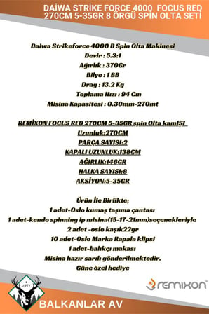Daiwa Strike Force 4000  Focus RED 270cm 5-35gr 8 Örgü Spin Olta Seti