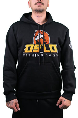 Oslo Bear Siyah Nakışlı Kapüşonlu Sweatshirt