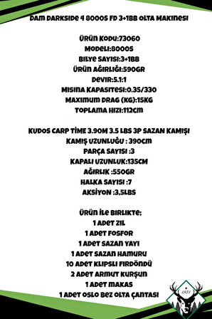 Dam Darkside 4 8000S FD Kudos Carp Time 390cm 3,5LBS Sazan Olta Seti