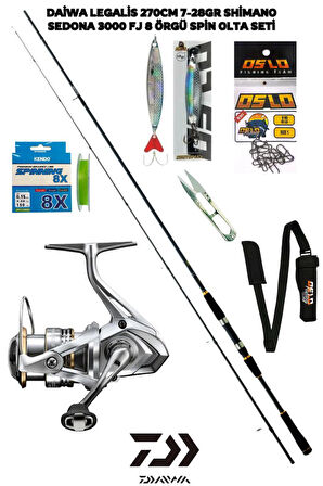 Daiwa Legalis Seabass 270cm 7-28gr Shimano Sedona 3000FJ 8 örgü Spin Olta Seti