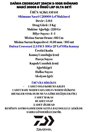 Daiwa Crosscast 234cm 3-10gr Shimano Nasci 2000S 8 Örgü LRF Olta Seti
