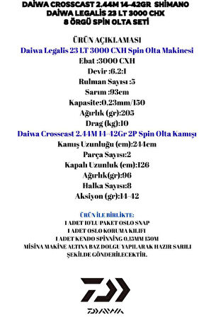 Daiwa Crosscast 244cm 14-42gr Daiwa legalis 3000CXH 8 Örgü Spin Olta Takımı