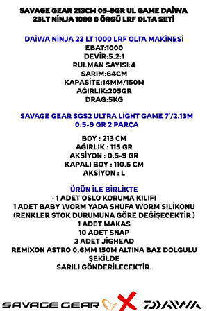 Savage Gear SGS2 UL Game 213cm 05-9gr Daiwa Ninja 23 LT 1000 LRF Olta Seti