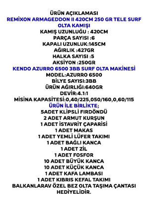 Kendo Azurro 6500 Remixon Armageddon 420cm 250gr Surf Olta Seti