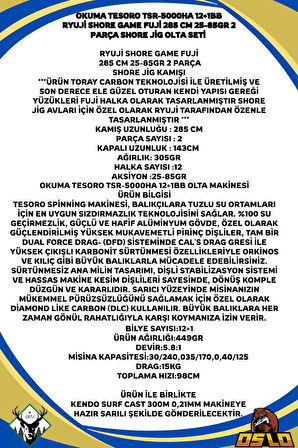 Okuma Tesoro TSR-5000HA Ryuji Shore Game Fuji 285 cm 25-85gr Shore Jigging Olta Seti