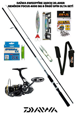 Daiwa Sweepfire 240cm 20-40gr Remixon Focus BG 4000 8 Örgü Spin Olta Seti