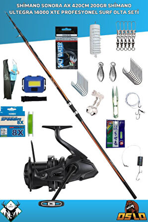 Shimano Sonora AX 420cm 200gr Shimano Ultegra 14000 XTE Profesyonel Surf Olta Seti