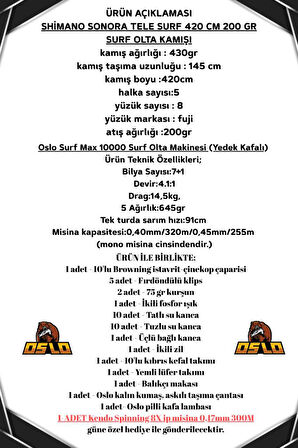 Oslo Surf Max 10000 Shimano Sonora AX 420cm 200gr Profesyonel Surf Olta Seti