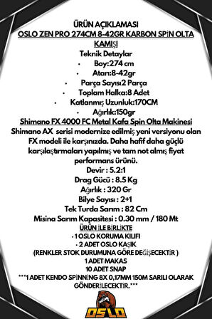 Shimano FX 4000 Oslo Zen Pro 274cm 8-42gr 8 Örgü Spin Olta Seti