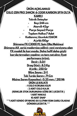 Oslo Zen Pro 244cm 6-32gr Shimano FX C3000 Spin Olta Seti