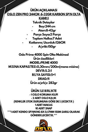 Oslo Zen Pro 244cm 6-32gr Oslo Prime 4000 Spin Olta Seti