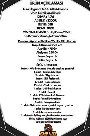 Oslo Elegance 6000 Remixon Apache 360cm 250gr Göl ve Deniz Olta Seti