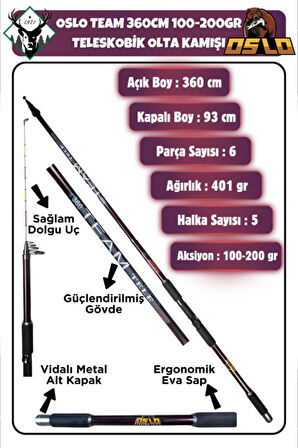 Oslo Elegance 6000 Oslo Team 360cm 100-200gr Göl ve Deniz Olta Seti